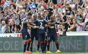 Les Girondins célèbrent le but de la victoire contre Rennes, le dimanche 28 septembre 2014.