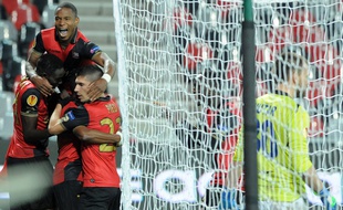 Les Guingampais fêtent leur but lors de la victoire de Guingamp contre Minsk le 6 novembre 2014.