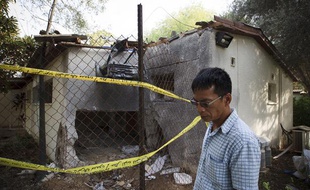 Une maison du kibboutz Reim en Israël où habitait une personne âgée a été détruite par une roquette tirée depuis la bande de Gaza, le 17 novembre 2012.