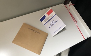 Illustration d'une carte d'électeur dans un isoloir lors du premier tour des élections régionales en Bretagne.
