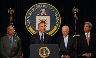 Le président des Etats-Unis Barack Obama au siège de la CIA, le 13 avril 2016 à Langley (Virginie)