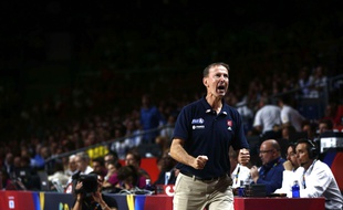 Le sélectionneur de l'équipe de France de basket, Vincent Collet, après la victoire contre l'Espagne, en quart de finale des mondiaux 2014.