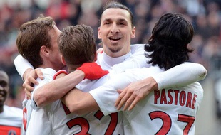 Zlatan Ibrahimovic et les Parisiens lors du match contre Rennes le 6 avril 2013.