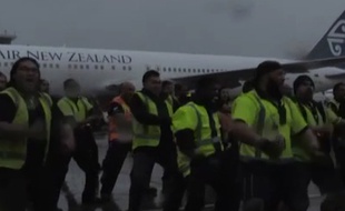 Le personnel de l'aéroport d'Auckland a réservé un haka d'accueil aux All-Blacks.