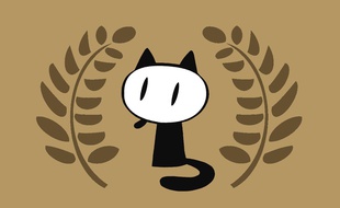 Le Fauve, mascotte du festival d'Angoulême, entouré des palmes du Grand prix