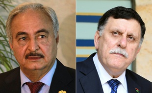 L'homme fort de l'est Khalifa Haftar et le chef du gouvernement de Tripoli Fayez al-Sarraj.