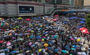 Des manifestants prodémocratie, le 1er octobre 2014 à Hong Kong