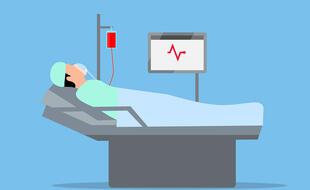 Patient en réanimation (vue d'artiste)