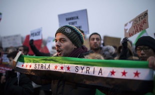 Manifestation en soutien aux habitants d'Alep à Berlin (Allemagne), le 27 décembre 2017.