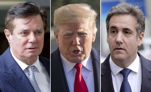 Donald Trump, entouré de son ex-chef de campagne, Paul Manafort, et de son ancien avocat Michael Cohen (photomontage).