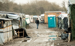 Un homme marche dans la "jungle" de Calais, le 25 février 2016.
