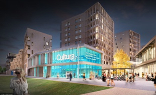 Image de synthèse du projet de l'enseigne Cultura, mené par Bouygues Immobilier pour l'opération Coeur de Ginko à Bordeaux.