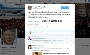 Un tweet de Donald Trump publié deux jours après le limogeage du directeur du FBI James Comey.