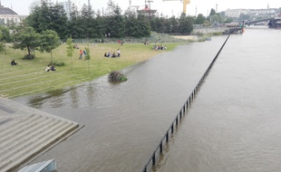 Le parc des Chantiers inondé, près des Machines de l'île, à Nantes.