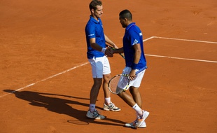 Jo-Wilfried Tsonga et Richard Gasquet, le 14 septembre 2014 à Roland-Garros.