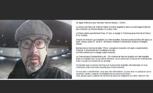 L'avis de recherche concernant l'ex-cadre de l'UEFA, Bernard Ross, diffusé par la police anglaise.