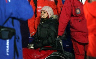 La championnde ski de bosse Sandra Laoura, lors des championnats du monde de ski alpin, le 9 février 2009, à val d'Isère.