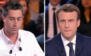 François Ruffin et Emmanuel Macron sur le plateau de «L'Émission politique» sur France 2, le 6 avril.