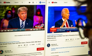 Des images de Donald Trump et Joe Biden sur un ordinateur le 15 octobre 2020.