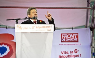 Jean-Luc Mélenchon, lors de sa prise de parole le 18 mars 2012 à Bastille.