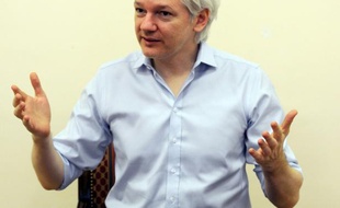 Le fondateur de Wikileaks Julian Assange à l'Ambassde d'Equateur à Londres, le 9 juin 2012