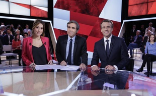 Léa Salamé, David Pujadas et Emmanuel Macron jeudi soir dans «L'émission politique».