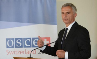 Le président de la Confédération helvétique Didier Burkhalter lors d'une conférence de presse à Prague le 10 septembre 2014