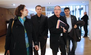 Le secrétaire générale de la CGT Eric Aubin arrive au siège du Medef pour les négociations sur le Pacte de responsabilité, le 28 février 2014
