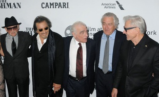 Une partie du casting de The Irishman: (de gauche à droite) Joe Pesci, Al Pacino, Martin Scorsese, Robert De Niro, et Harvey Keitel
