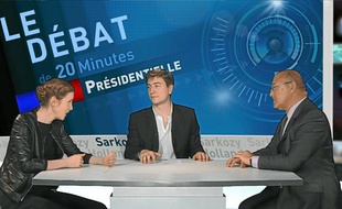 Nathalie Kosciusko-Morizet face à Michel Sapin dans le studio de «20Minutes» le 02 mai 2012