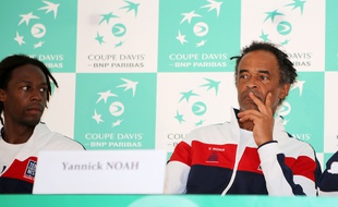 Monfils et Noah en conférence de presse le 1er mars 2016.