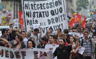Manifestation d'intermittents du spectacle contre la réforme de leur régime d'assurance chômage, le 4 juillet 2014 en Avignon