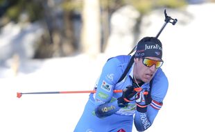 Quentin Fillon Maillet lors des mondiaux de biathlon, le 20 février 2021.