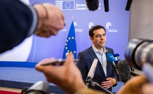 Le Premier ministre grec Alexis Tsipras en conférence de presse à la sortie de la réunion de l'Eurogroupe, le 13 juillet 2015.