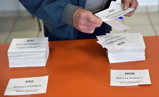 Consultation sur le projet d'aéroport de Notre-Dame-des-Landes dans les bureaux de vote de Loire-Atlantique le 26 juin. / L.VenanceV