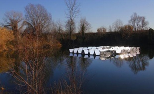 Le spectacle est inhabituel: sur le petit lac de Colignola, à San Giuliano, près de Pise (centre-ouest de l'Italie), des panneaux photovoltaïques et des réflecteurs forment une sorte de champ de fleurs aux pétales ouverts flottant sur le plan d'eau.