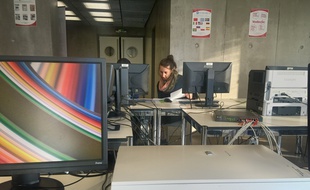 Une bibliothécaire spécialisée emploi à l'écoute lors d'une séance emploi à la médiathèque André Malraux à Strasbourg. Le 23 novembre 2017.