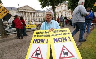 Manifestation contre le projet de ferme dite des 1.000 vaches à Drucat, dans la Somme, le 1er juillet 2014