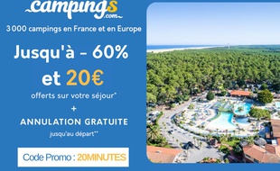 Jusqu’à -60% sur votre séjour et 20€ offerts avec Campings.com