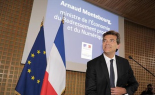 Arnaud Montebourg en conférence de presse le 25 août 2014 à Bercy à Paris