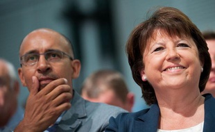 Harlem Désir et Martine Aubry à l'université d'été de La Rochelle, le 26 août 2012.