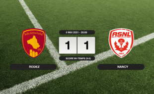 Ligue 2, 37ème journée: Rodez et Nancy font match nul 1-1