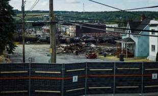 La zone de l'accident meurtrier de train à Lac-Mégantic au Québec, le 14 juillet 2013