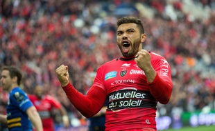 La joie de Bryan Habana après son essai lors de Toulon - Leinster le 19 avril 2015 au stade Vélodrome.