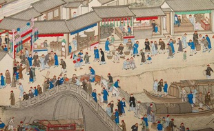 Détail du fragment du rouleau n°6 «voyage d'inspection dans le Sud de l'Empereur Kangxi» par Wang Hui