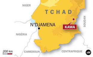 Carte de localisation de Kawa, à la frontière entre le Tchad et le Soudan, où un humanitaire français de la Croix rouge a été enlevé le 9 octobre 2009.