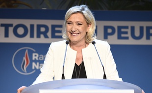 Marine Le Pen au soir de la victoire du Rassemblement national arrivé en tête des Européennes, le 26 mai 2019.