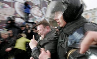 Lors d'une manifestation à Moscou (Russie) le 3 mars 2008