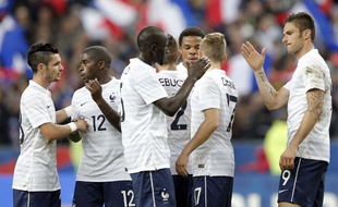 Les joueurs de l'équipe de France, lors de la victoire en amical face à la Norvège, 4-0, le 27 mai 2014.