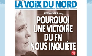 La une du quotidien régional «La Voix du Nord» le 30 novembre 2015.
